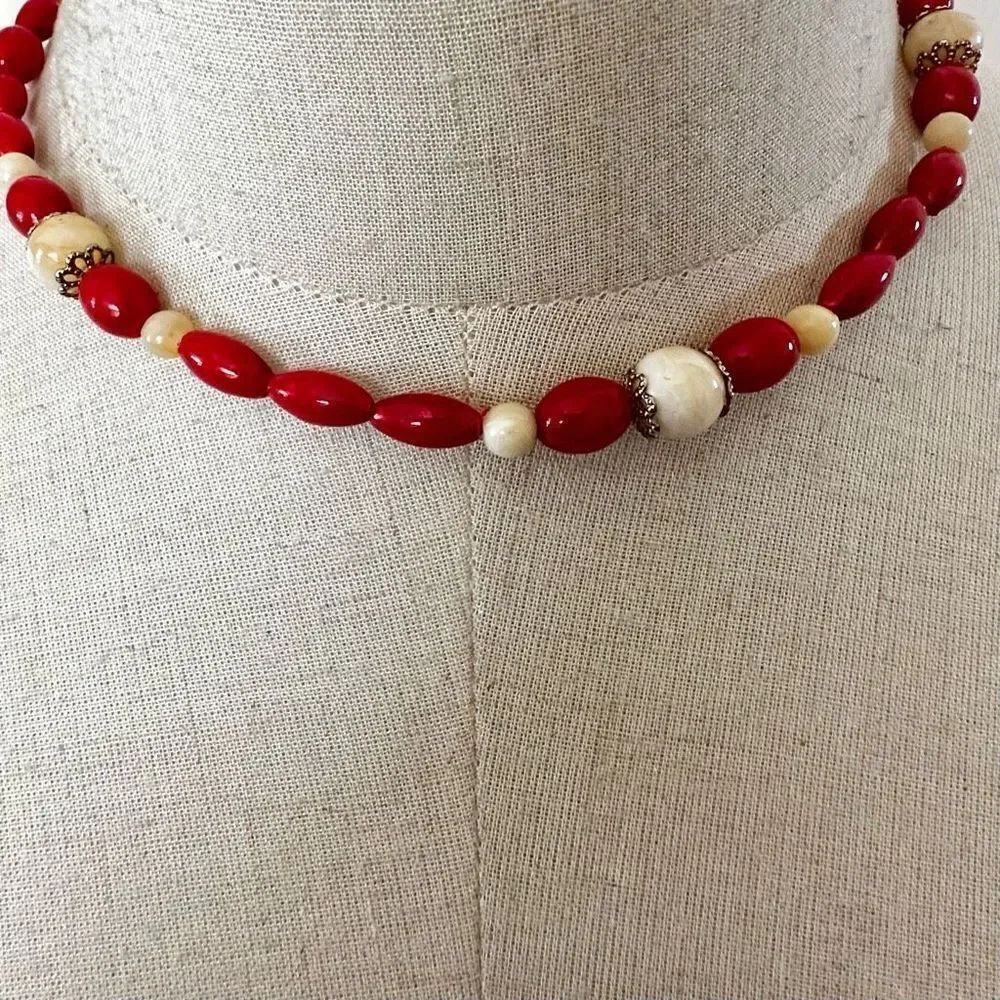 Red and yellow beaded choker necklace